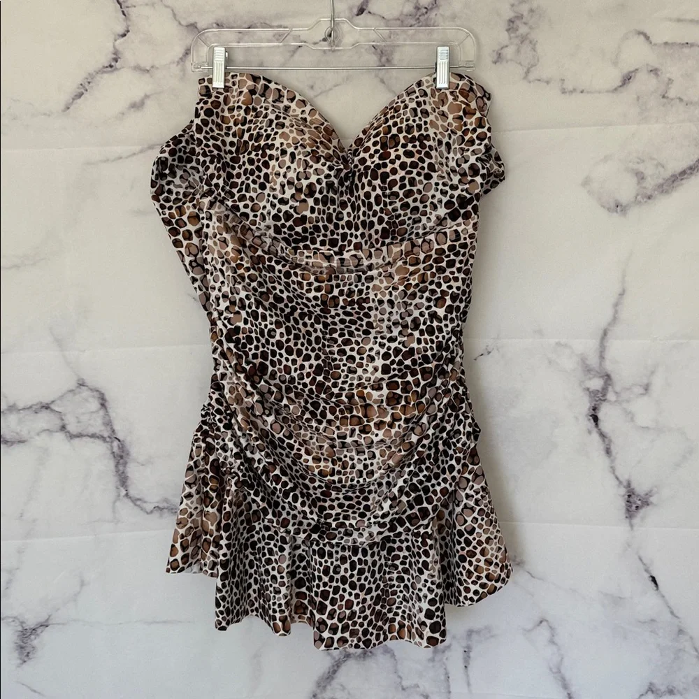 SWIMSUITS FOR ALL Animal Print One Shoulder SwimDress Size 22